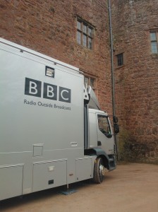 The BBC van parked outside the castle